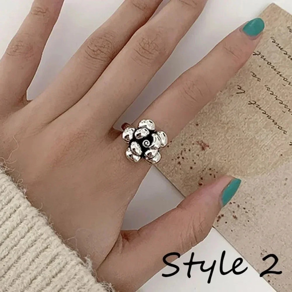 Minimalist 925 Sterling Silver Rose Flower Ring Unique Statement Ring - Picture 9 of 9
